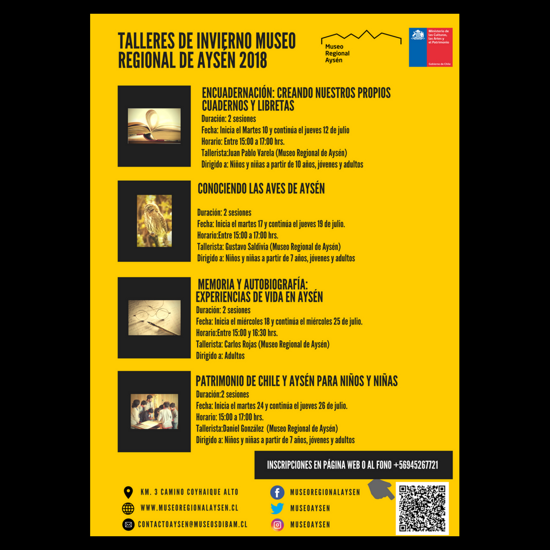 MuseoAysen's tweet photo. Talleres de Invierno 2018 gratuitos con cupos limitados en @MuseoAysen! +info e inscripciones: https://t.co/MKcltA3qqz https://t.co/1FHlDF0NmE