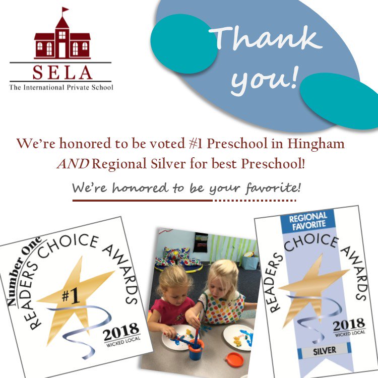 SELAhingham's tweet photo. ¡Muchas gracias! #readerschoice #winner #thebest #silver #suescuela #preschool #daycare #bilingual #spanish #espanol #gracias #thankyou #hingham #southshorema https://t.co/ORoyFiievw
