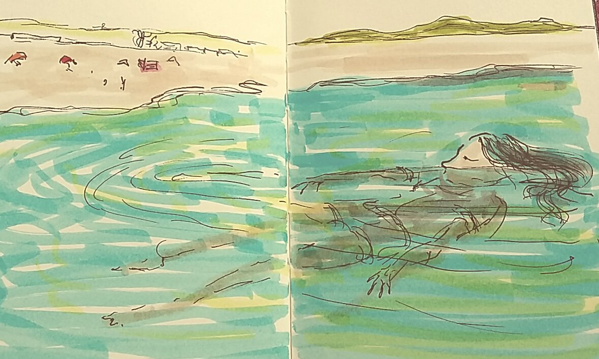 DoodlemumWALES's tweet photo. Swimming in the sea. Watching the shoreline. Proper mermaid-like. #drawing #seaswim #Drawing #outdoorfun #illustration #art #blogger #heatwave #itshot https://t.co/eNoh8g4k4k