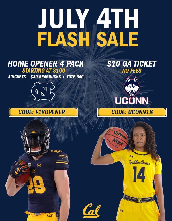 ⚠️4th of July Advisory⚠️ 

These fireworks are accepted around <a href="/CalMemorialStad/">Memorial Stadium</a> &amp; Haas. Get them before they’re gone in a flash! 💥 

#GoBears 🐻 #EarnIt

🎟 » calbears.com/code
