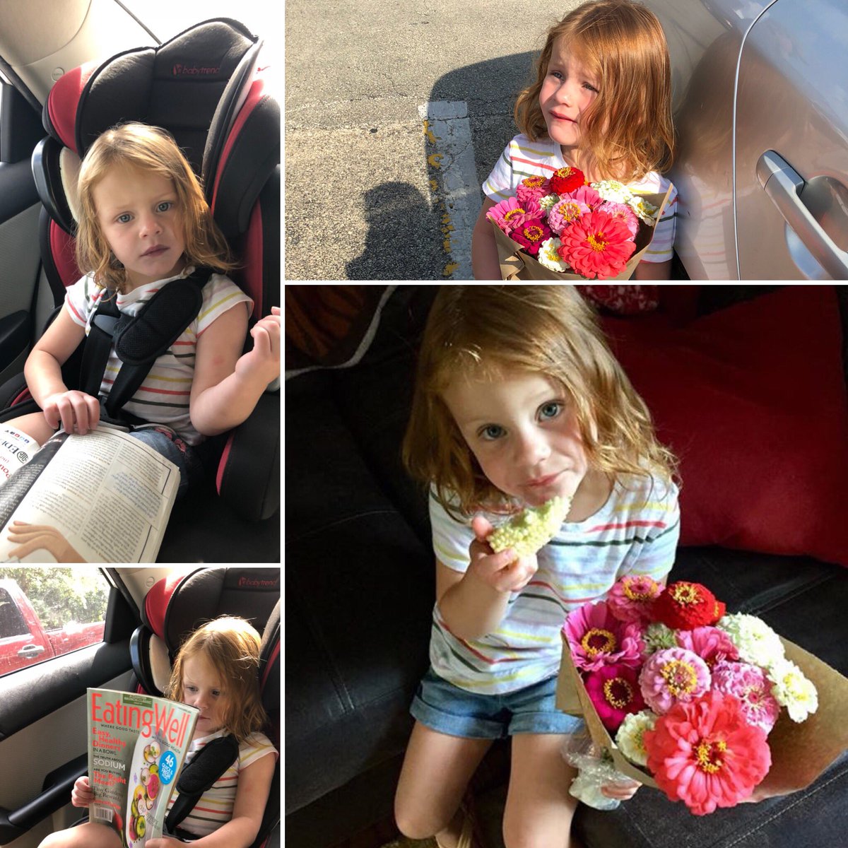 4ChionLifestyle's tweet photo. #FoodieEllie reads Eat Well (her choice as we drove there) experiences #Champaign farmers market today. Menu collards, okra with tomatoes 🍅, corn on the cob, bruschetta selections with fresh basil, and grill squash. #foodie #farmfun #foody #4chionstyle #fourthofjuly #family https://t.co/WQpJOdUG7h