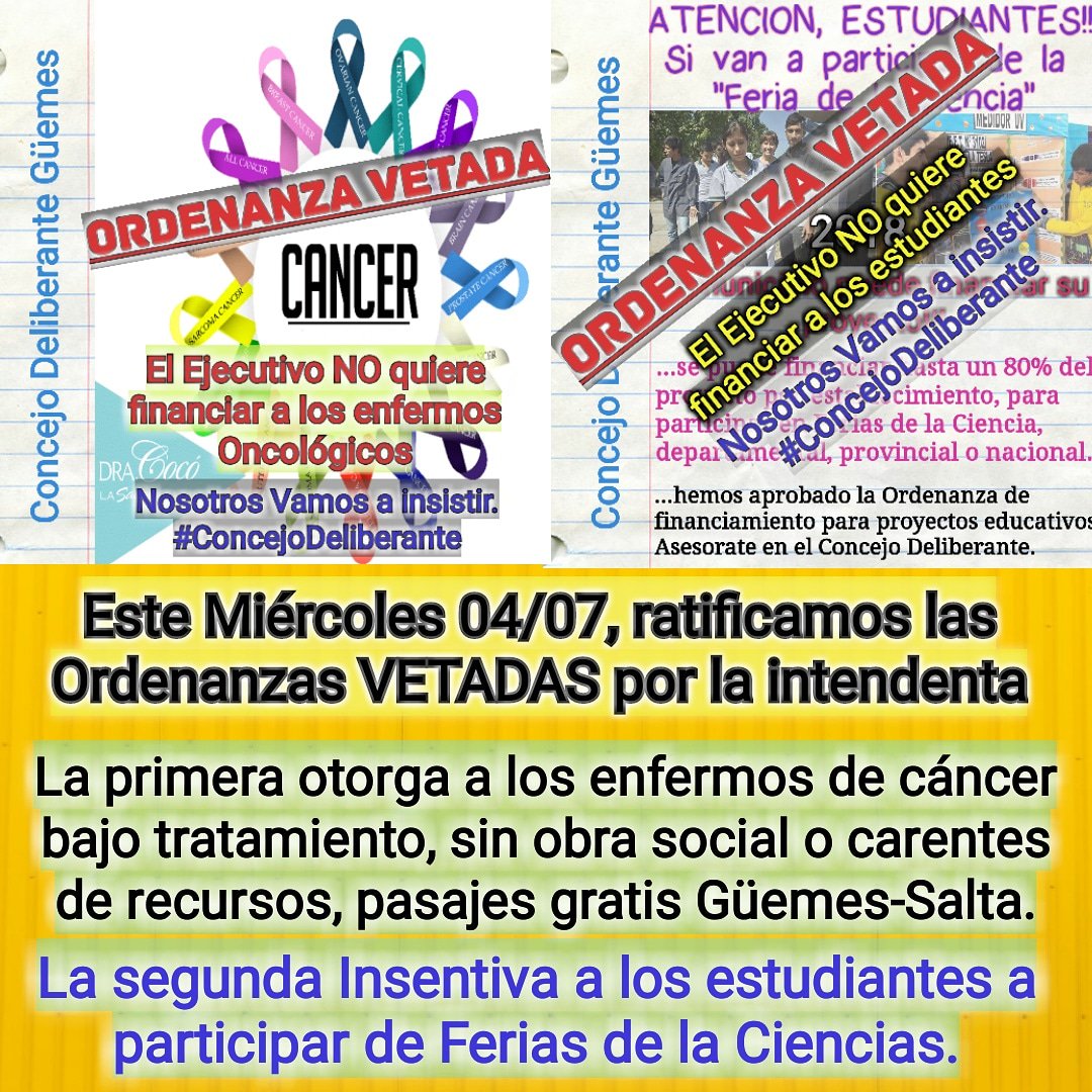efrain_salvat's tweet photo. CONCEJO DELIBERANTE Gral. Güemes:
Este miércoles Insistimos, con dos tercios de los votos del concejo, con la aprobación de estas dos Ordenanzas, VETADAS por la Intendenta.
#ConstruyendoFuturo https://t.co/mQg4Flp72E