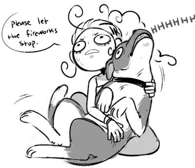 4th of July plans: Picnic? No. Parade? No. Watch fireworks? No. Comfort dog from said fireworks? y e s. 