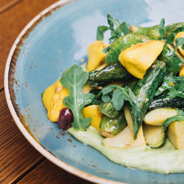 brevadtla's tweet photo. One of our newest seasonal dishes is the Sautéed Toy Box Squash with Avocado Puree and Olives. #BrevaDTLA #HotelFigueroa https://t.co/36lVAqbY58