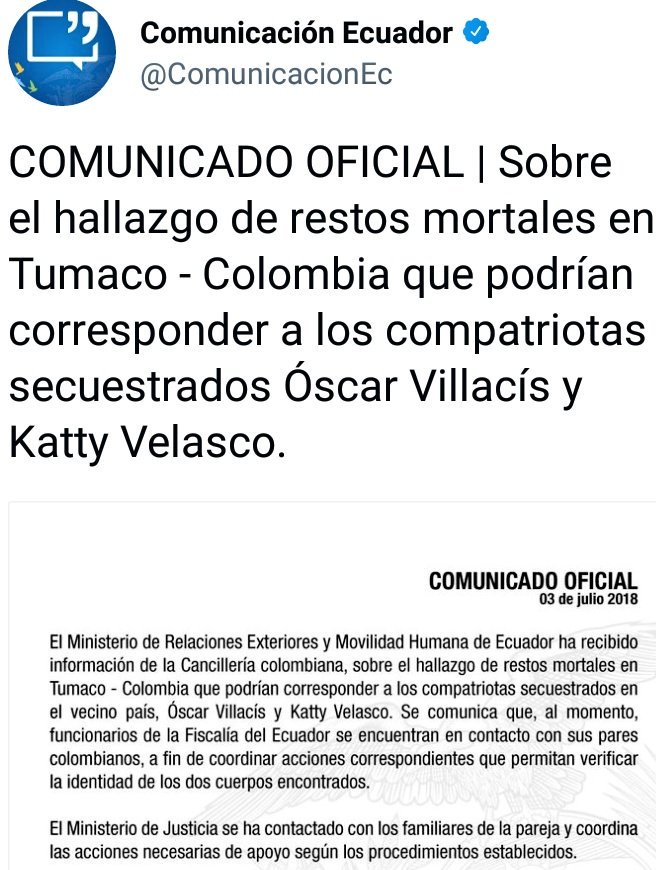 ElPanaEc's tweet photo. #OscarYKatty aparecen muertos?
Duele el asesinato de una pareja de inocentes.
Duele que el vocero de Lenín Moreno dijo que no había nada que hacer. LOS ABANDONARON.
@SomosMasEc
@nosfaltan3 @ResistenciaCEc @GuerrerosDig_RC @DoraLaOpinadora @ciudadanos_ec @piaang @CRCCiudadana https://t.co/RT0jJNm3Kv