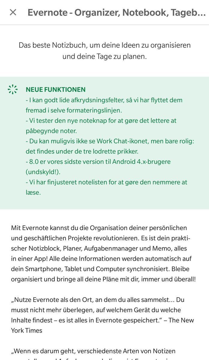 Bastian Kroggel Second Time In A Row I Received The Android Changelog For The Evernote Beta App In Danish I Mean It S Great For Learning A New Language But It