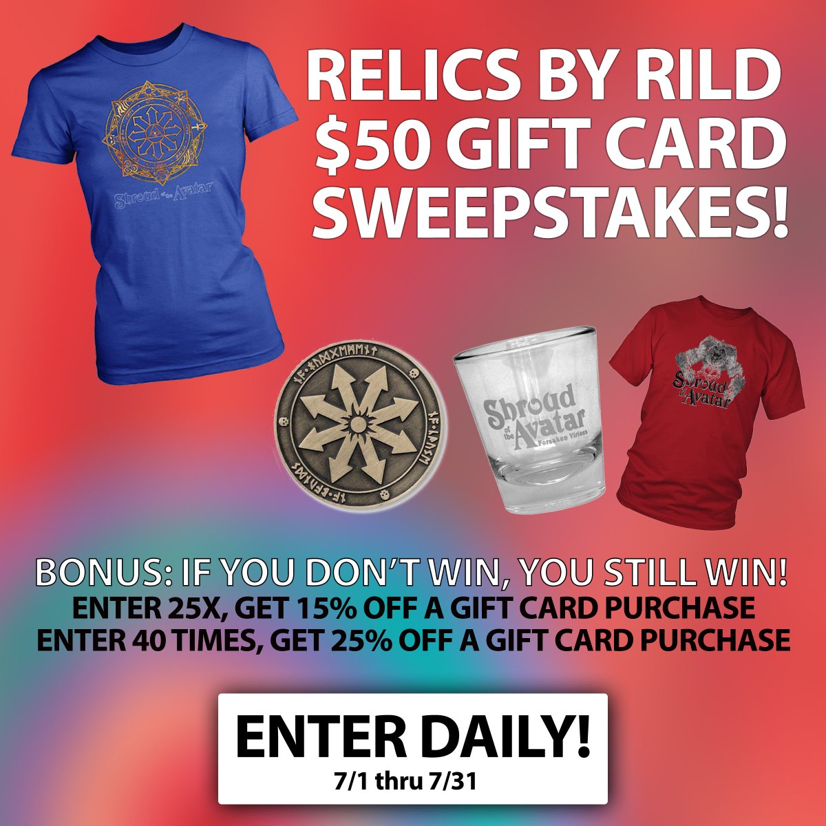 Bad news? June sweeps are over (winners will be announced soon).
Good news? We have a July $50 @relicsbyrild gift card sweeps!

Best part? IF YOU DON'T WIN, YOU STILL WIN!

ENTER HERE! goo.gl/tqeT6g