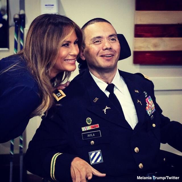 ABC's tweet image. NEW: First lady Melania Trump tweets photos from surprise visit to Walter Reed Medical Center.

"Thank you to the many dedicated service members &amp;amp; medical staff who take such good care of our men &amp;amp; women in uniform," she says. abcn.ws/2KtROZ9