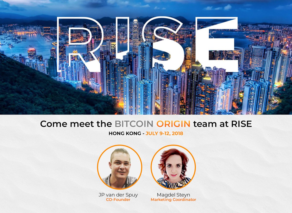 The <a href="/BitcoinOriginHQ/">Bitcoin Origin</a> team will be at <a href="/RISEConfHQ/">RISE</a> in Hong Kong next week! 

To those attending, or know of someone who will be attending, get in touch with <a href="/jpvanderspuy/">JP van der Spuy</a> &amp; <a href="/MagdelSteyn/">Magdél Steyn</a>! 🚀

#RISEconf #BitcoinOrigin