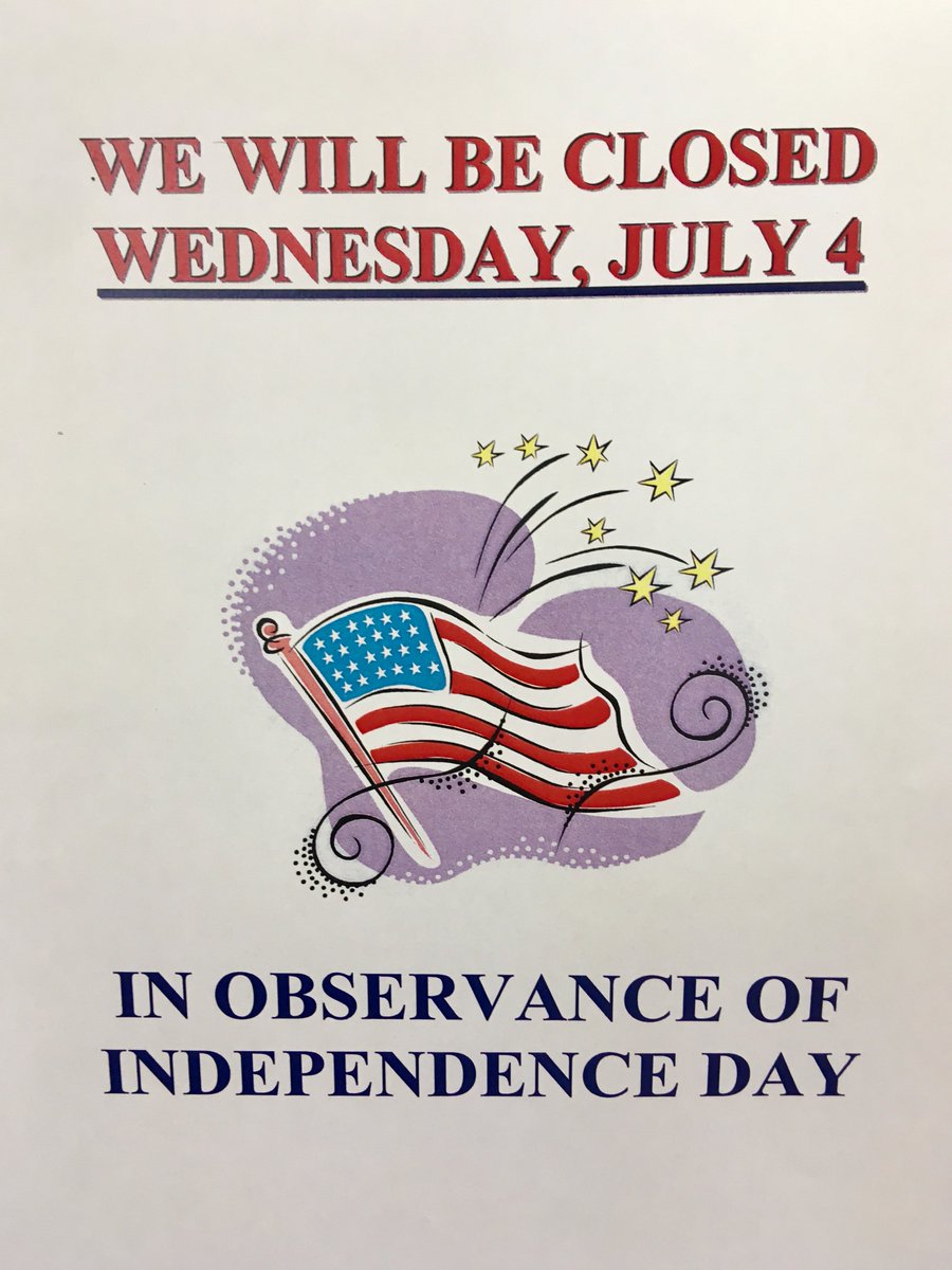 Just a reminder that all locations will be CLOSED tomorrow, July 4th. We will resume normal business hours on Thursday, July 5th.

Have a safe and Happy 4th of July Holiday! 🇺🇸