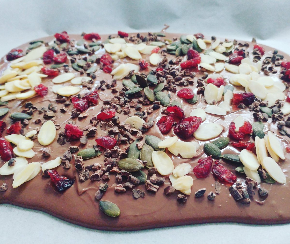 Choc_Fix's tweet image. Sugarfree Belgian chocolate bark with almonds, cranberries, pumpkin seeds and cacao nibs