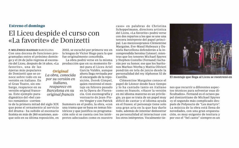 luiscalduch's tweet photo. 🇪🇸 LA FAVORITE #Donizetti @Liceu_cat #PatrickSummers #ClémentineMargaine @barcellonadani @evemaudhubeaux @Spikelmyers #StephenCostello #MarkusWerba @OlivieriBariton @ScheppelmannCh #ópera #Barcelona #Catalunya @abc_cultura ➡️ https://t.co/Gs8lvFDB9v