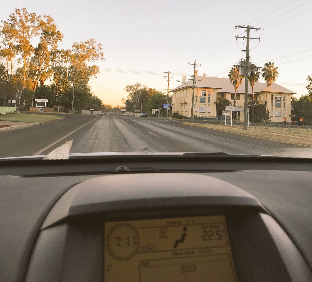 Anne_OKeeffe's tweet photo. It's 5 degrees heading out of #Charleville en route to Winton's #VisionSplendid... listening to @AneetaBhole's interviews about #VisionSplendid open air cinema on @abcwestqld - can't wait 🎥 https://t.co/NXwRz46MbC