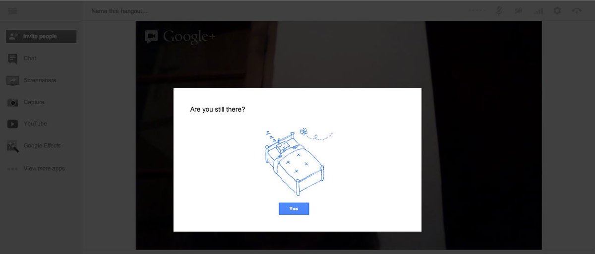 image from google hangouts asking "are you still there" with robot sleeping in bed pictured