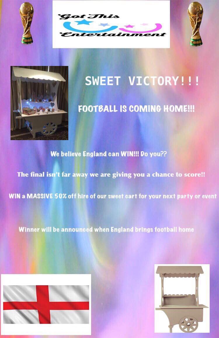 Gotthis101's tweet photo. Check out Got This Entertainment Facebook page to be in with a chance... #football #england #footballscominghome #sweet #competion #score #winning #sweetcart #gotthisentertainment #wegotthis #event #party #entertainment #sweetcarthire #picknmix #hire #services https://t.co/Cbxdi5X4gc