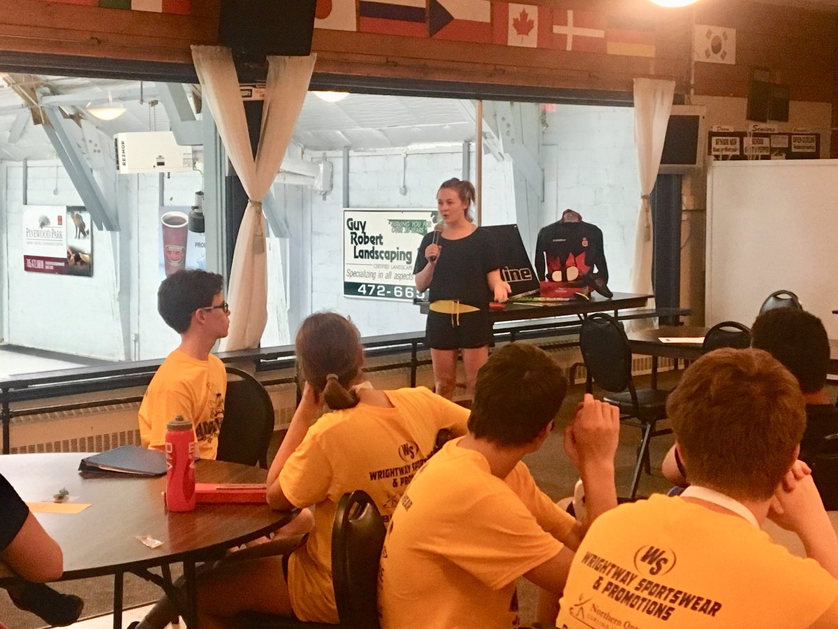 TeamNorthernON's tweet photo. AMETHYST | Our first speaker of #AmethystCamp2018 is who Maurice Wilson calls the best U21 Second in the world! 

Sara Guy has been a recipient of bursaries from Curling Canada and The Sandra Schmirler Foundation. She is educating campers about how to secure scholarships. https://t.co/K34oQImHqS