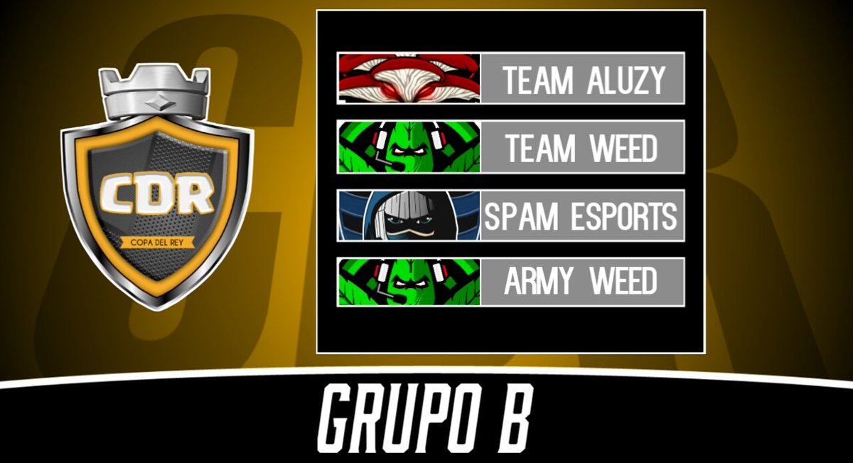 Grupo B !!!

🔸️Integrantes:🔸️

🔴 <a href="/TeamAluzy_GG/">Team Aluzy</a>
🔴 @TeamWeed_CR
🔴 <a href="/Spam_eSports/">Spam_Esports</a>
🔴 @ArmyWeed_CR
