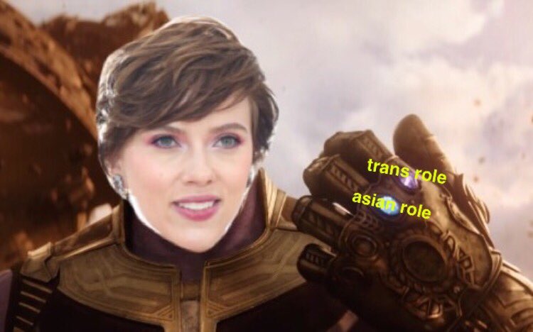 when scarlett finally collects all the stolen minority roles she will succeed in wiping out half the diversity in hollywood