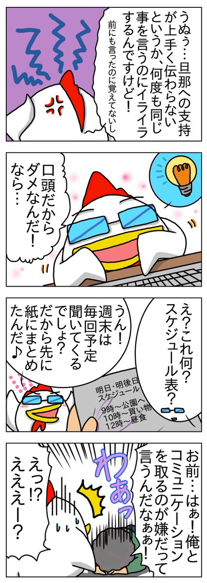 以前描いた4コマ漫画を整理してたら
「お前、どないすりゃいいのん?」
って思った旦那の生態についての4コマが出てきたので投下して仕事に行ってきます!