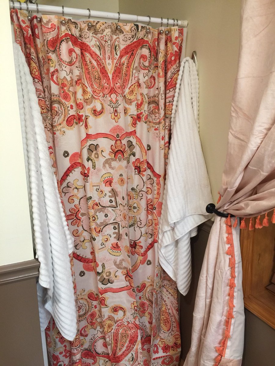 naranjo_stacey's tweet photo. My son pulls the towel bar out of the wall and I only initially mean to buy a hook rack to put up instead and I end up with a hook rack, new shower curtain, rugs, a new shower rod, a shower curtain for MY bathroom, a new window curtain, rugs, handtowels, a shower organizer.. https://t.co/jJLQmBGK6Q
