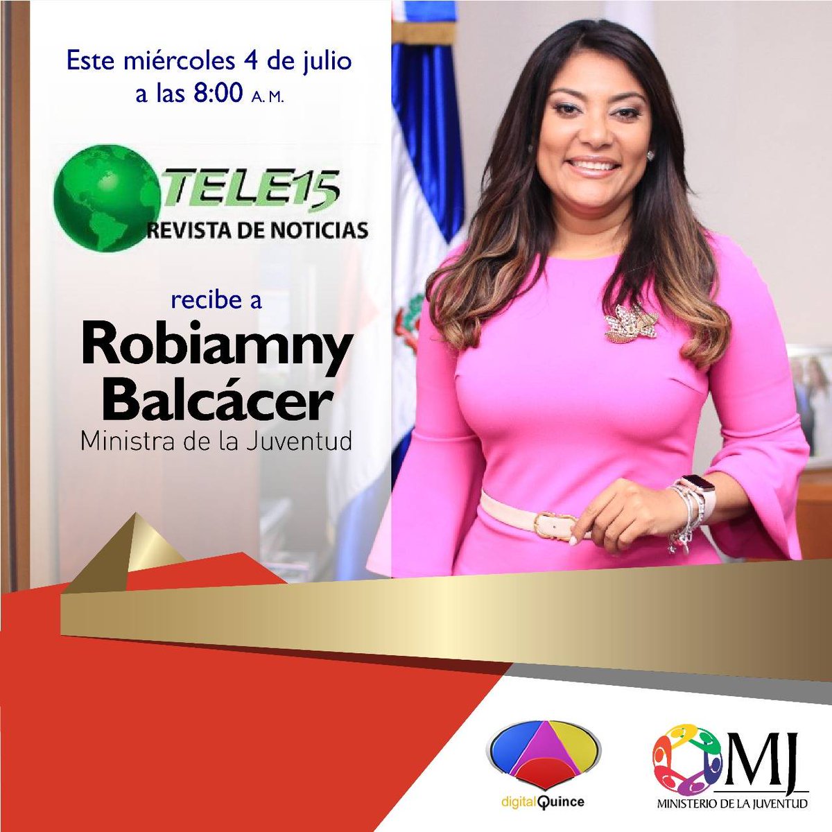 JuventudRD's tweet photo. Este miércoles, @Robiamny Balcácer estará participando en la Revista de Noticias #Tele15, a las 8:00 am, Digital 15 📺 . ¡Sintoniza! #RobiamnyEnTele15 https://t.co/EgmLX9kiQI