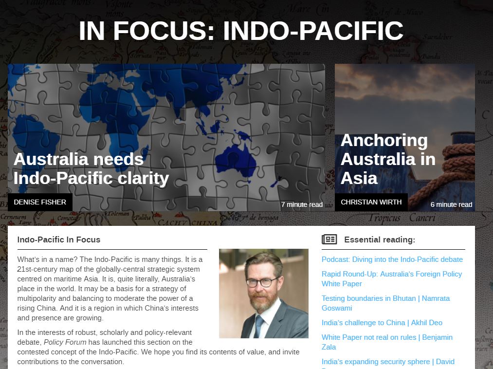READ: bit.ly/2KJ6CPE “In the interests of robust, scholarly and policy-relevant debate, Policy Forum has launched this section on the contested concept of the Indo-Pacific.' @Rory_Medcalf, guest editor of new #InFocus: #IndoPacific section on @APPSPolicyForum.