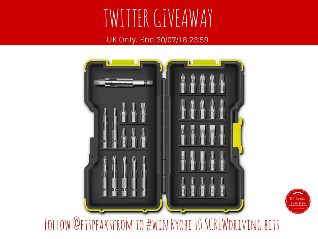 etspeaksfrom's tweet photo. DIY Twitter Giveaway  
1. Follow @etspeaksfrom  
2. RT this tweet to #win Ryobi 40 Screwdriving bits
Ends 30/07/18 23:59 UK Only #WinWednesday https://t.co/OIuHcpiSfN