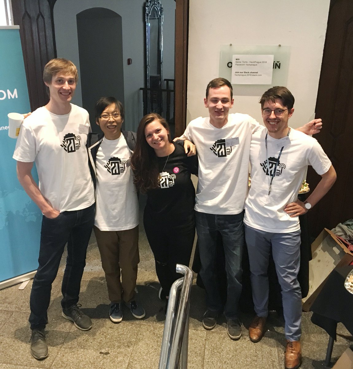 RenataVostra's tweet photo. Time back to #HackPrague2018! We are really happy to be part of this great event. We had so much fun with all the people who stopped by our stand, tried to win our branded flask, took some merch or just chat with us. Especially with these ones! :) #hacking #prague #insidebakers https://t.co/LYEhgBuj3q