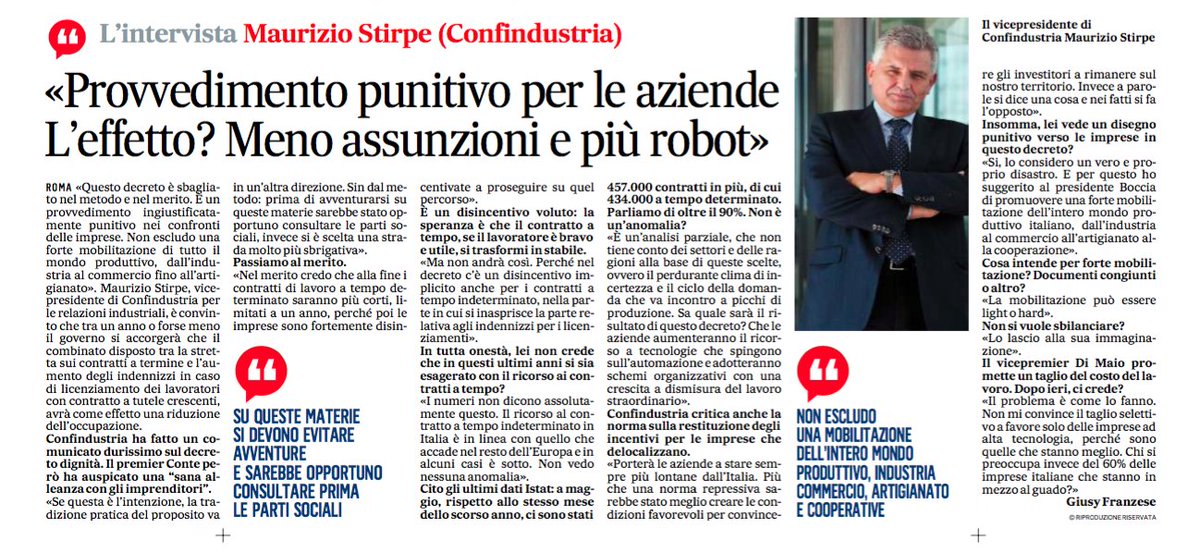 Confindustria's tweet photo. “Questo decreto è un provvedimento ingiustificatamente punitivo nei confronti delle imprese. Non escludo una forte mobilitazione di tutto il mondo produttivo”. 

Maurizio Stirpe a @ilmessaggeroit.

Leggi l'intervista ➡️ https://t.co/QJ5yMvqaO4 https://t.co/b6DiUav5bB
