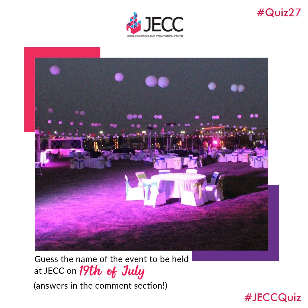 Hello everyone! Just guess the name of the event to be held at JECC on 19th of July and stand a chance to win Rs. 500 Paytm cash. Hint- jecc.in/upcoming-events #Winner will be announced soon! Stay tuned for more fun contests.