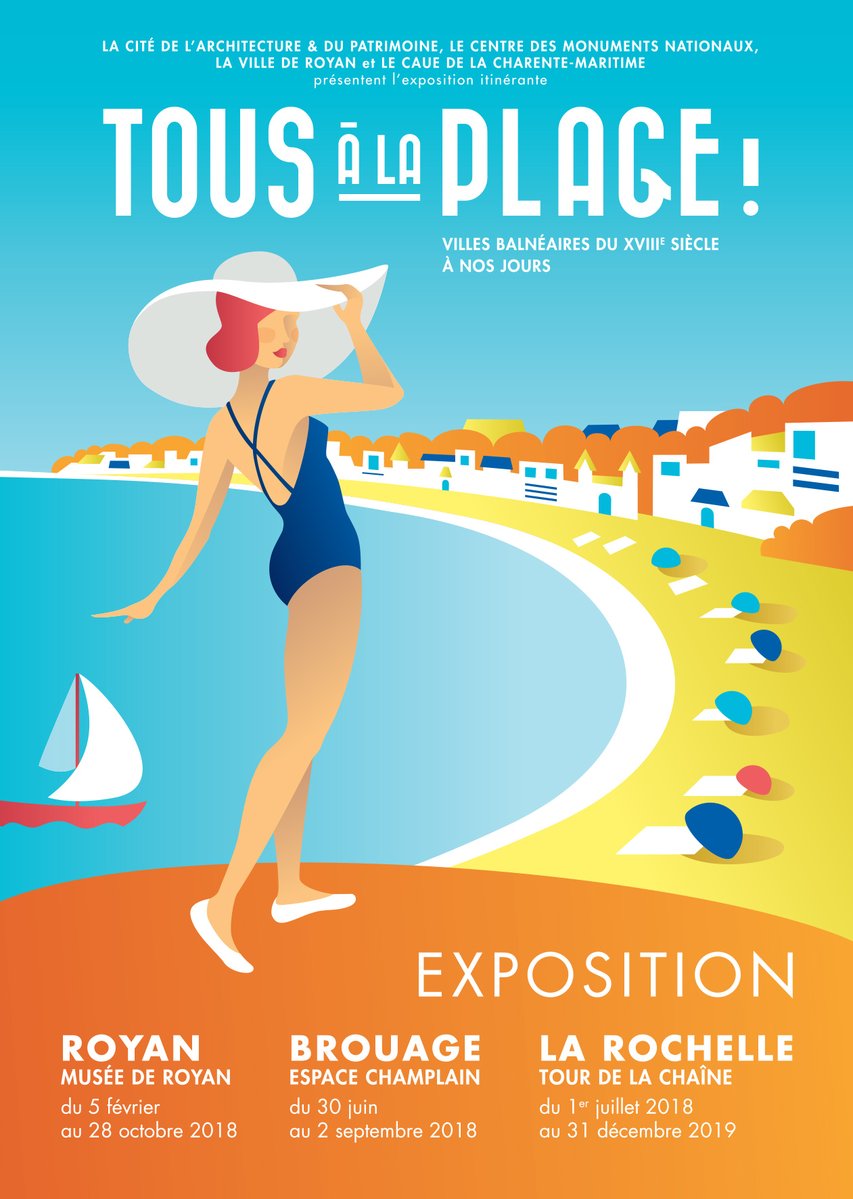 😃 Envie de découverte ? L'#Expo "Tous à la plage" 🏖️ à #Royan vous transportera au travers de l'architecture des #villes balnéaires de #France. Accès libre et gratuit 👉 Plus d'infos : bit.ly/2lBhS5x