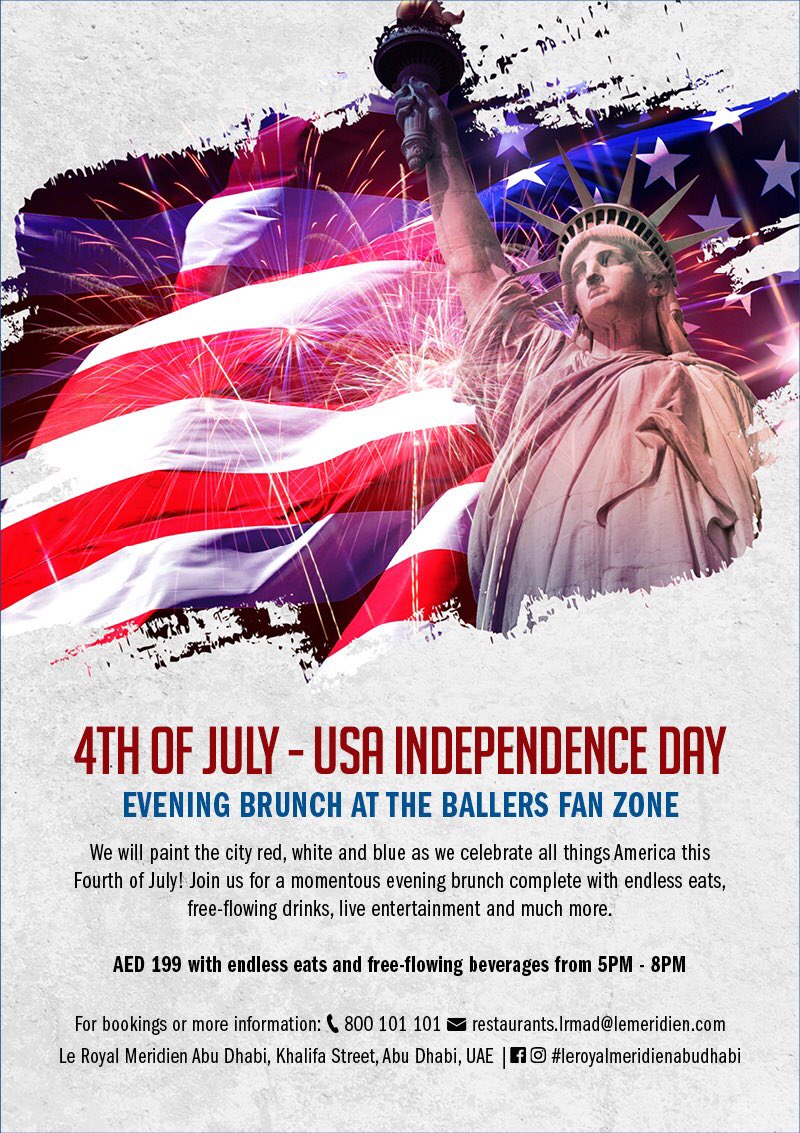 What are your plans to celebrate?? Join us at #ballersfanzone for a massive 4th of July party. <a href="/RoyalMeridienAD/">LeRoyalMeridienAD</a>