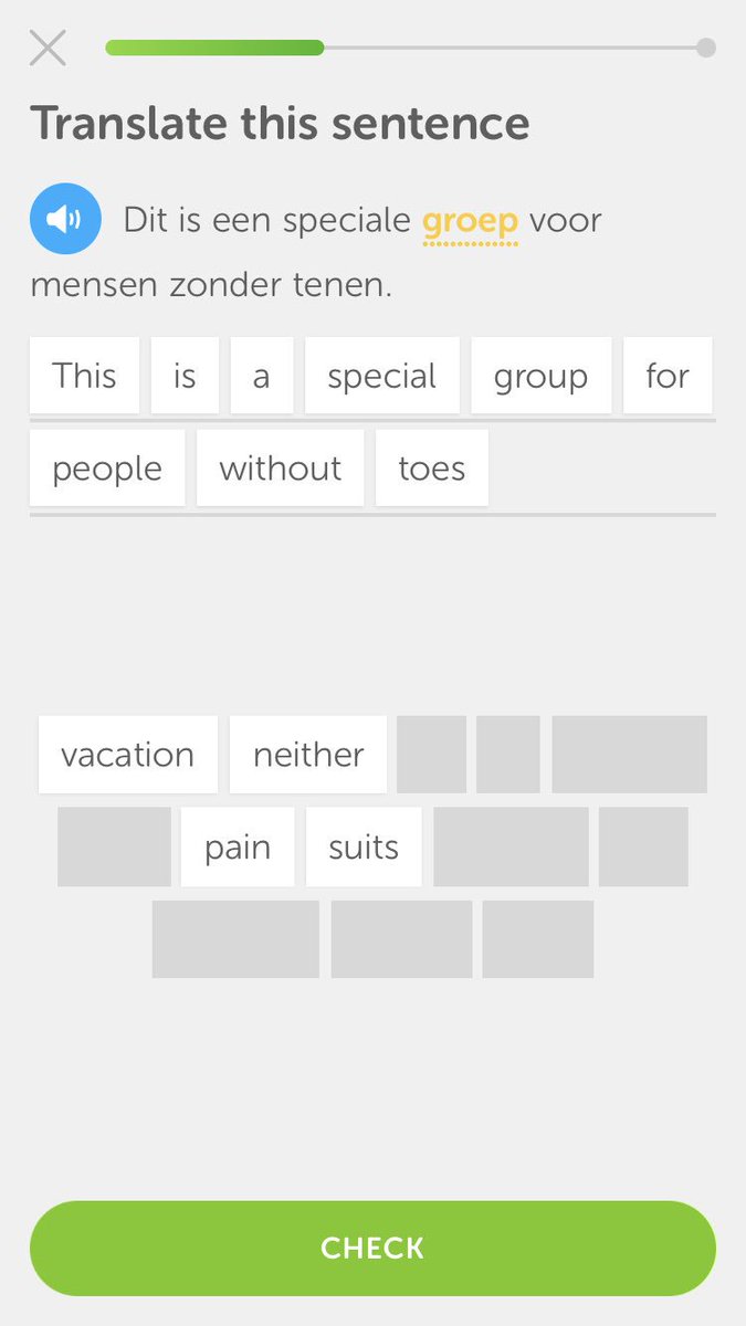 nickya73's tweet photo. Just when you think Duolingo can’t get any weirder, it goes next level! @duolingo #Duolingo #dutch #Day185 #driezesvijf https://t.co/X1RHl4pt1k