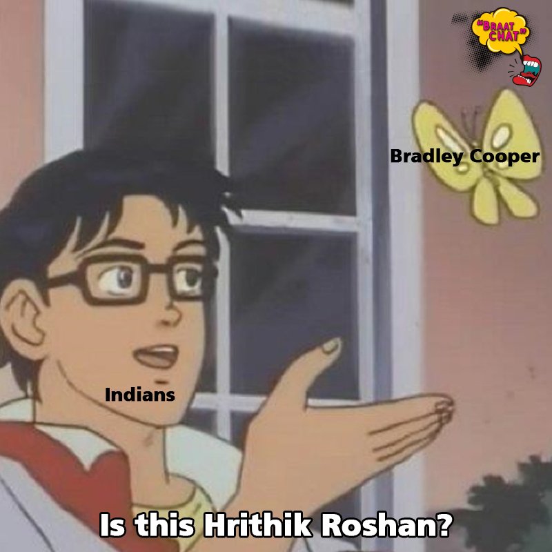 Braatchat's tweet photo. Mujhe sab dikhaai de raha hai maa! #BraatChat #HrithikRoshan #BradleyCooper #IndianMemes #DesiTrolls #DesiFun #BollywoodMemes https://t.co/YKwVUba4zg