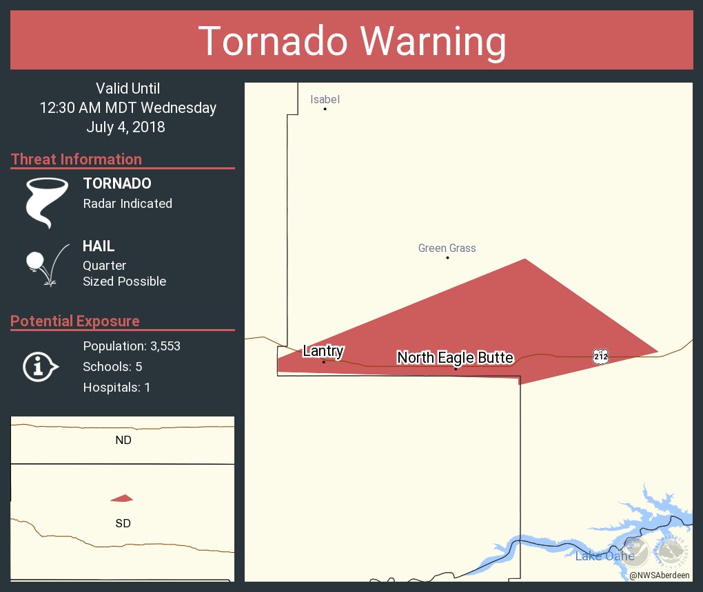 Tornado Warning including North Eagle Butte SD, Eagle Butte SD, Lantry
