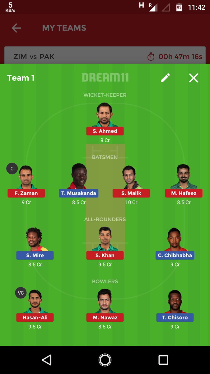 tips_dream11's tweet photo. Dream11 team for ZIMBABWE 🇿🇼 vs PAKISTAN 🇵🇰
*for 2,3 or 4 members league
#Dream11 #pakvzim https://t.co/eIo9eYpRVV