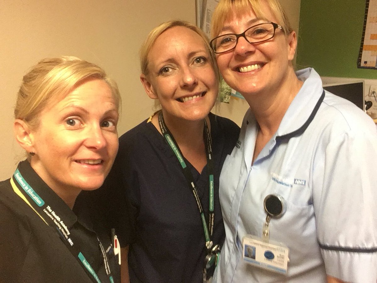 Only1annsmith's tweet photo. Celebrating years of service achievements this week. From left to right 15 years,20 years &amp; 32 years and still smiling. #ilovemyjob #traumaorthopaedics #teamwork #lovemyworkfriends #NHS70 @MichelleDurkin7 @CatherineSilco1 @tillyboss @sarahcu68504464 @PartingtonKaren @annetuc_ot https://t.co/LCau6G9VsR