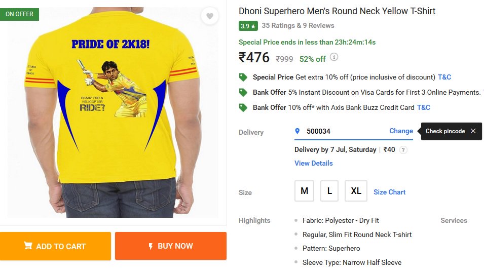 ms dhoni t shirt flipkart