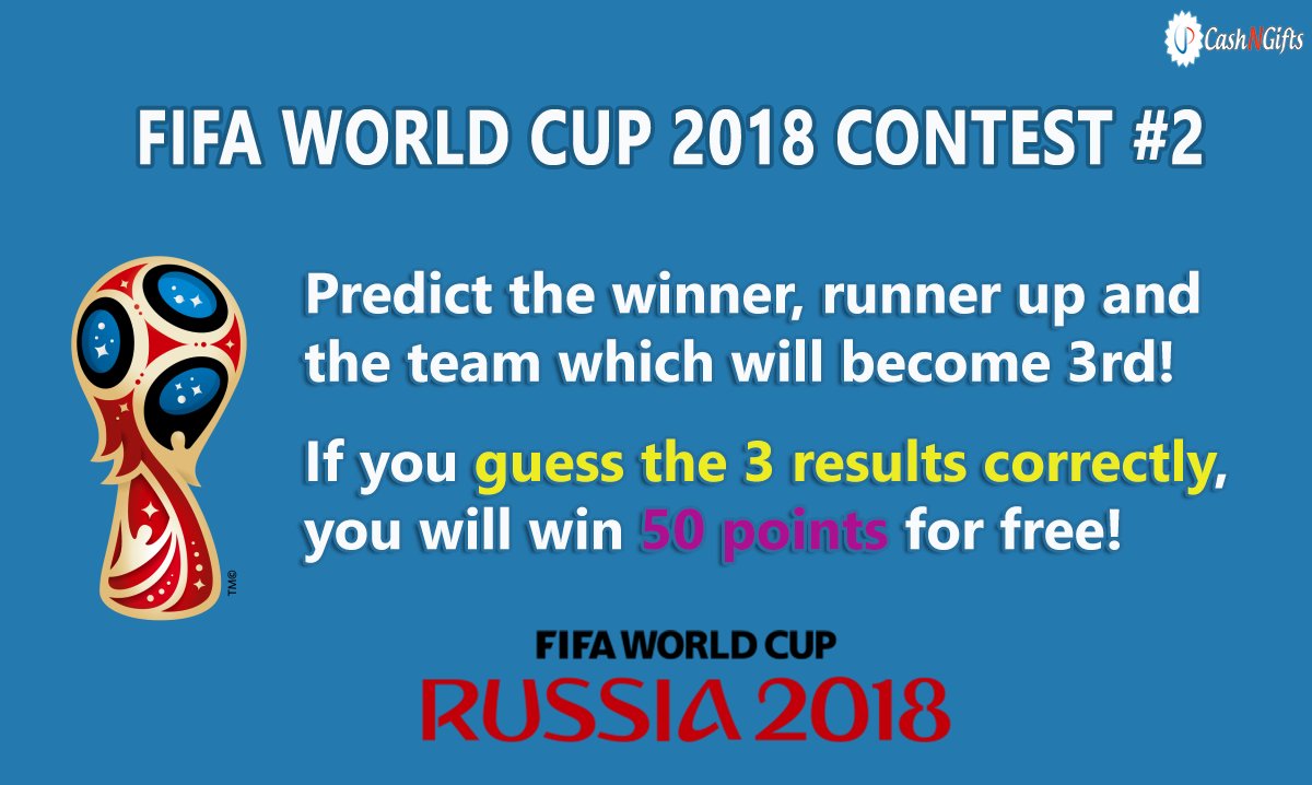 CashNGifts_IN's tweet image. #Contest2 #FifaWorldCup2018
 No answers will be accepted after 9th July 2018 11:59pm IST
 Every winner gets 50 @CashNGifts_IN points!
 Please write your username! 
 Points will be added after 16th July 2018
 #Giveaway #Freepoints #CashNGifts #worldcup #FifaWorldCup2018