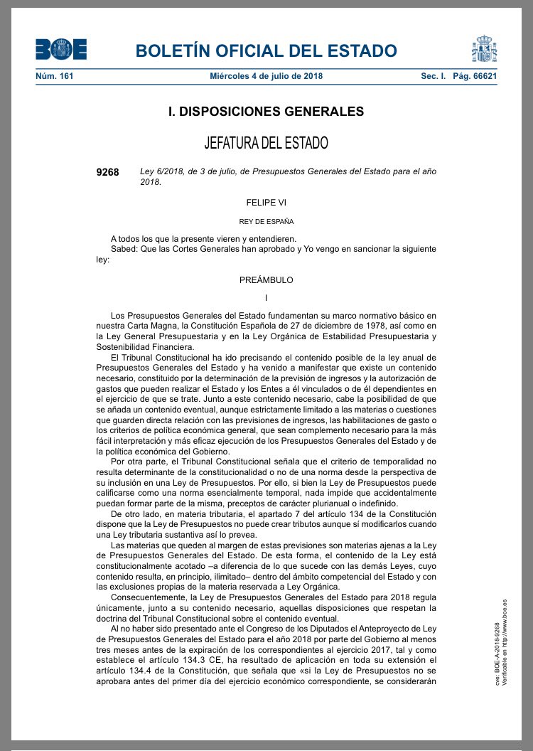 instrabajoyss's tweet photo. 🔵 BOE 4.7.18: Ley 6/2018, de 3 de julio, de Presupuestos Generales del Estado para el año 2018. https://t.co/sCWyzbX9Np #boe #PGE2018 @AEDTSS @ClubLaboral @EdicionesFL @empleogob @info_TGSS @Haciendagob https://t.co/Lpx11TVqhP