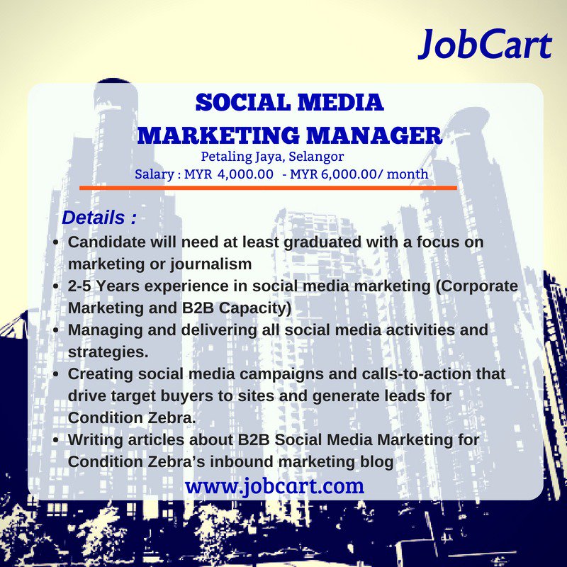 JobCart (@job_cart) on Twitter photo Social Media Marketing Manager Needed!
Salary: MYR 4,000 - MYR 6,000/month
To apply: goo.gl/USHCn1
#job #jobs #SocialMedia #socialmediamarketing
<a href="/Twt_IklanKerja/">Jawatan Kosong 2024</a> <a href="/JawatanMalaysia/">Resvanto Production</a> <a href="/Oh_KerjaKosong/">Oh Kerja Kosong</a> <a href="/twt_kerja/">Twt_Kerja</a> <a href="/twt_penganggur/">twt_penganggur</a> <a href="/twt_utm/">sis 💁🏼♀️ | TwtUTM</a> <a href="/haikerja/">Jawatan Kosong</a> <a href="/worknco/">Work&Co® #ResumeMurah</a> <a href="/infokerjaya/">info kerjaya</a> Social Media Marketing Manager Needed!
Salary: MYR 4,000 - MYR 6,000/month
To apply: goo.gl/USHCn1
#job #jobs #SocialMedia #socialmediamarketing
<a href="/Twt_IklanKerja/">Jawatan Kosong 2024</a> <a href="/JawatanMalaysia/">Resvanto Production</a> <a href="/Oh_KerjaKosong/">Oh Kerja Kosong</a> <a href="/twt_kerja/">Twt_Kerja</a> <a href="/twt_penganggur/">twt_penganggur</a> <a href="/twt_utm/">sis 💁🏼♀️ | TwtUTM</a> <a href="/haikerja/">Jawatan Kosong</a> <a href="/worknco/">Work&Co® #ResumeMurah</a> <a href="/infokerjaya/">info kerjaya</a>