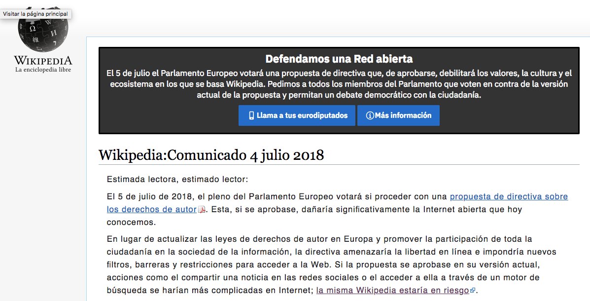 microsiervos's tweet photo. Wikipedia España se «apaga» en defensa de una red abierta https://t.co/dZye79qhsb https://t.co/lZWpa2a8d2