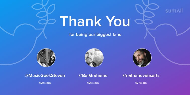 Our biggest fans this week: @MusicGeekSteven, @BarGrahame, @nathanevansarts. Thank you! via sumall.com/thankyou?utm_s…