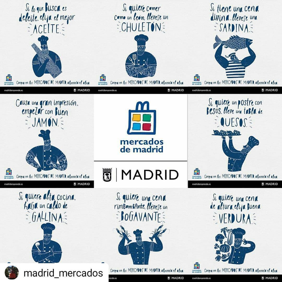 Nueva campaña de mercados de Madrid: "Compra en los Mercados de Madrid. Alimenta el alma", una serie de ilustraciones y cartelería con mensajes directos y divertidos: "Si quiere una cena de altura, elija buena VERDURA" 😄😄👍 #MercadoMoratalaz #MadridEmprende #MercadosDeMadrid