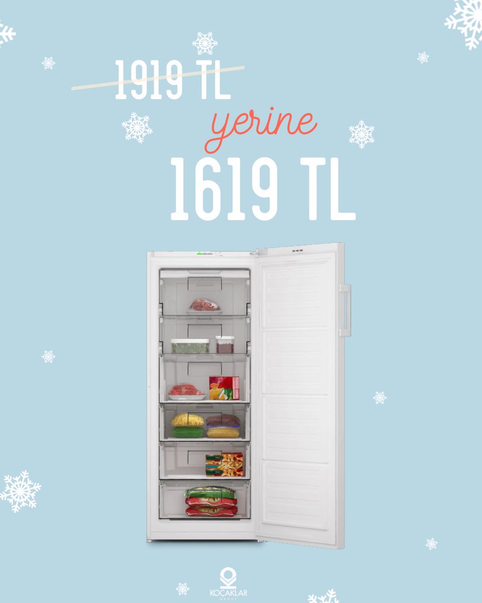 ❄️ Derin dondurucularda yaz fırsatını kaçırmayın!
5 çekmeceli derin dondurucu 1.589 TL yerine
🤩 1.340 TL 🤩
6 çekmeceli derin dondurucu 1.919 TL yerine
🤩 1.619 TL 🤩
🌬 Koçaklar Arçelik’te kampanyalar bitmez! 🎈 Detaylar için sizi de mağazalarımıza bekleriz..