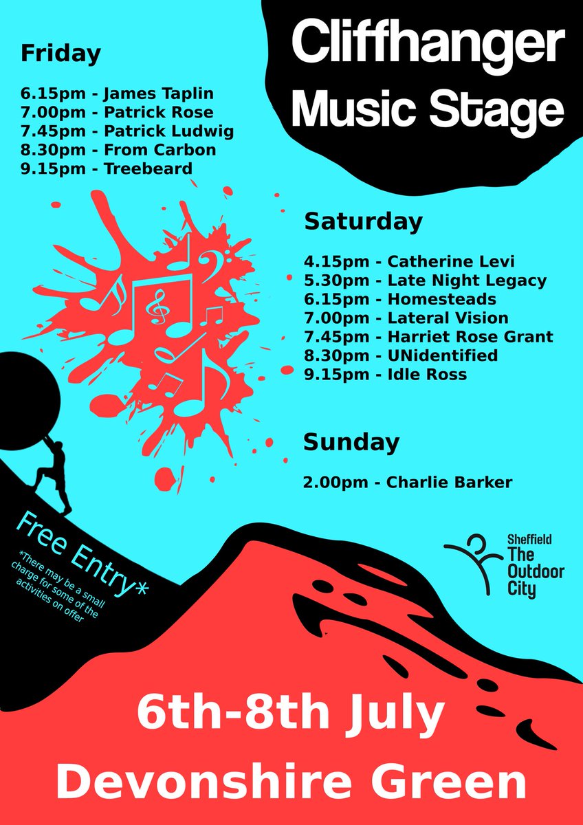 We’re kicking off #Cliffhanger with live music c/o <a href="/Livecoreevents/">Live Core Events</a> on Devonshire Green this Friday! The bar and food vendors will also be open. Then live music will be back on Saturday evening too- post #BBCs2018 and hopefully for some  celebrations if #ENGSWE goes to plan! 😉🎉