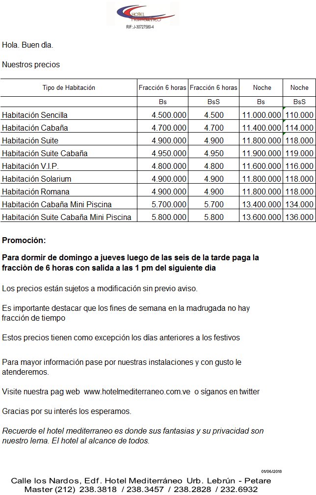 HOTELMEDITERRA's tweet photo. @yheizibi Estimado Cliente 

Nuestras tarifas las puedes ver en la imagen adjunto https://t.co/QDQjrKgD0i
