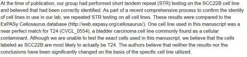 Cellosaurus's tweet image. A very recent good example of the use of the #Cellosaurus in the quest to detect #cellline misidentification: ncbi.nlm.nih.gov/pubmed/29873307
Many thanks to the authors for reporting this particular problem as it would otherwise have not been detected