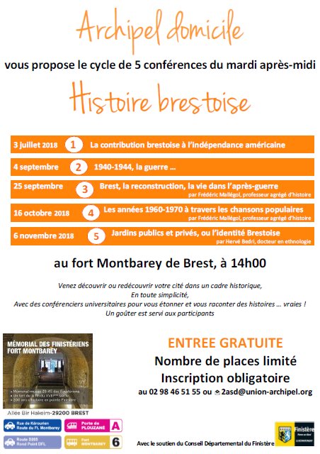 Archipel29's tweet photo. Hier a débuté notre cycle de 5 conférences sur le thème de l'Histoire brestoise. Financées par le @finistere_29 , ces conférences sont destinées aux bénéficiaires de @Archipel29 mais également à tout public de plus + 60 ans (sous réserve des places disponibles). Plus d'infos 👇: https://t.co/YLGKNqUcrW