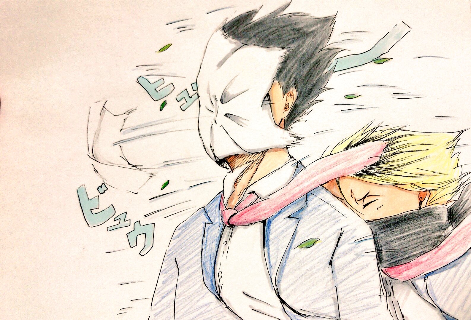 None ハイキュー 黒尾鉄朗 孤爪研磨 絵描きの輪 イラスト基地 風強いなぁ 明日も雨かな いややなぁぁ って思いながら クロを風除けにする研磨が脳内に浮かび 描きました ｰ Wｰ T Co Jhaewsltr0 Twitter
